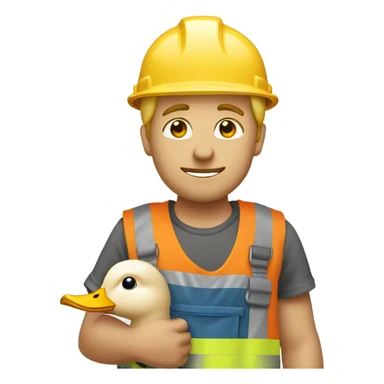 A construction worker with blond hair holding a duck in his arm sticker