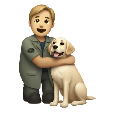 a vet hugging a shaggy labrador-like dog sticker