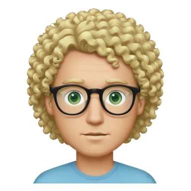 white guy with curly blonde hair and light blue ish green eyes with black glasses  sticker