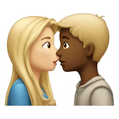 blond girl kisses brown boy sticker