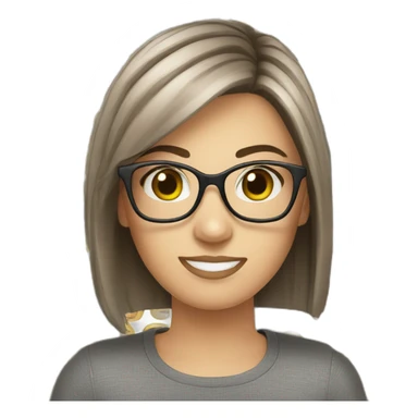 White girl with glasses straight brune mid-short hair sticker