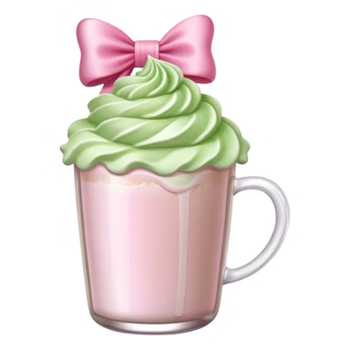 Make a matcha latte with pink whipped cream and fancy pink bow sticker