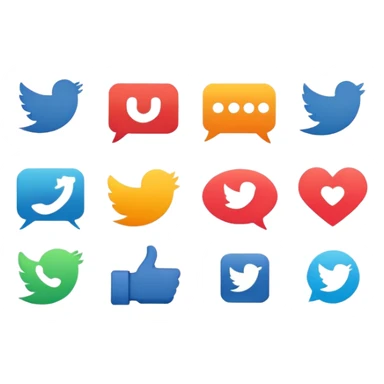 Social media icons collection with likes, shares, and comments symbols sticker