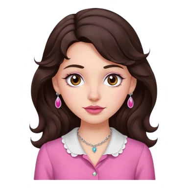 garota branquinha com olhos grandes castanho escuro e cabelo ondulado castanho bem escuro blusa rosinha coquette e piercing do ladinho do nariz  sticker