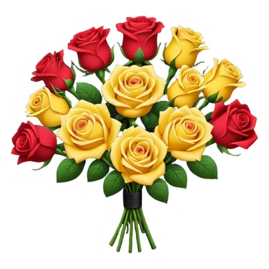 Yellow rose and red rose bouquet with black paper sticker