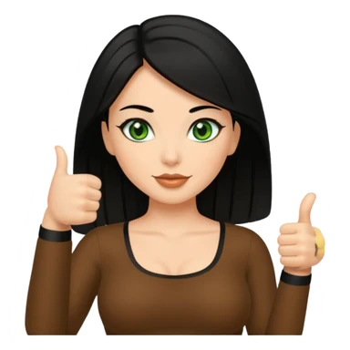 Sexy brown  lady with black hair and green eyes thumbs up black  sticker