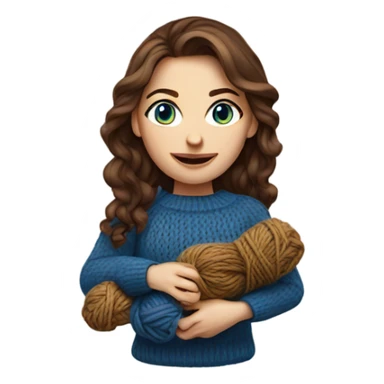 beautiful brown hair woman with blue eyes knitting sweater  sticker