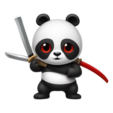 crea un emoji de un panda blanco y negro con una katana ojos rojos y que  sea rudo y fachero y epico sticker