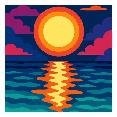 moon reflecting on the sea, style 5, vibrant toon style illustration of moonlight on sea sticker