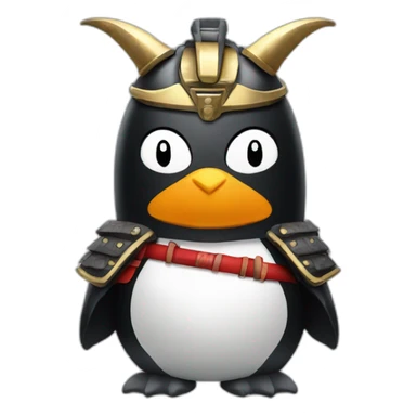penguin with face wearing samurai helmet with big horns sticker