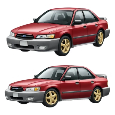 Red 1996 Subaru legacy sedan with gold wheels sticker
