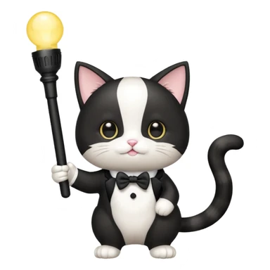 chibi cute tuxedo cat waving holding a light stick sticker