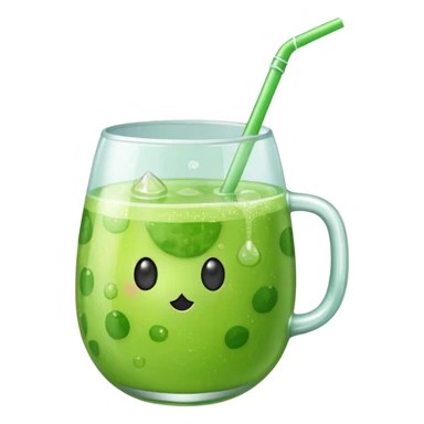 small cup of bubbly green melon soda with a straw, no fruit sticker