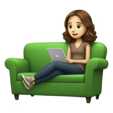 White Girl Brown hair watching iPad on a Green Couch sticker