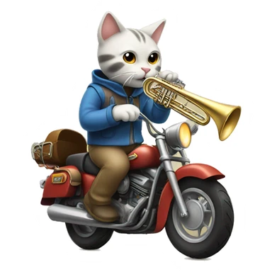 Cat riding a motorcycle playing a trombone sticker