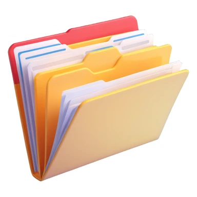 3D style folder, slightly open with visible documents sticking out, clean and simple design, bright lighting sticker