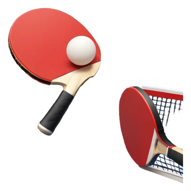Two table tennis paddles and a ball placed on a ping pong table, with the net in the background. The scene conveys the simplicity and focus of the sport, with vibrant colors highlighting the rackets and ball on the smooth surface of the table. sticker