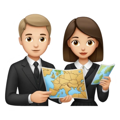 Russian man and elegant Spanish girl in elegant outfits with a map planning  sticker