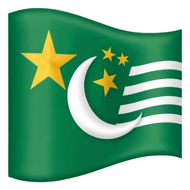 The flag of Azad Kashmir is green with a gold canton, white stripes, and a white star and crescent on a white background sticker