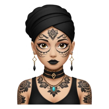 white shaman woman black clothes black accesories face tattoos sticker
