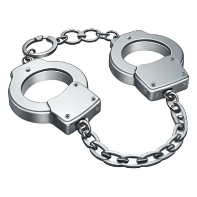 An emoji of metallic handcuffs, slightly open, with a reflective silver surface. Simple and modern design, symbolizing punishment, law enforcement, or justice sticker