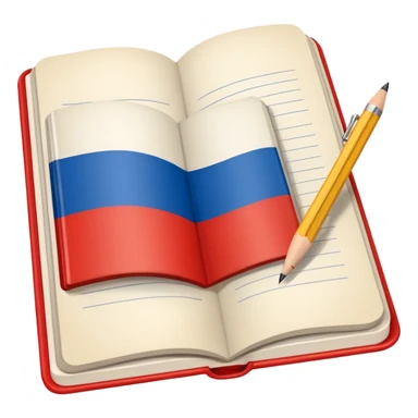 book with Russian flag colors, open notebook and pencil nearby sticker