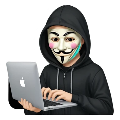 guy fawkes mask black hoodie typing on macbook sticker