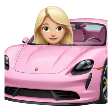 Pink porsche taycan with blonde girl in front of it sticker