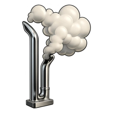 Add thick cartoon smoke coming out of the chrome stacks of the black Kenworth W680 truck rolling down the road. Maintain the dynamic, fun chrome style with a transparent background. sticker