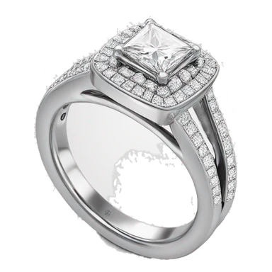 White gold engagement ring princess cut halo with double band and hundreds of diamonds in the band  sticker