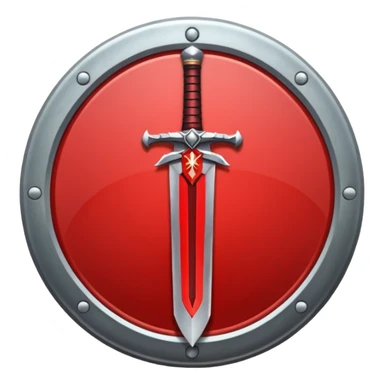 Make an mmo rpg red sword class icon inside of a round emblem in aname style sticker