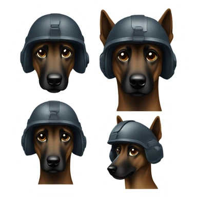 Dark Belgian malinois with tactical helmet sticker