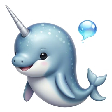 Cinematic Cute Narwhal Portrait Emoji, Head tilted playfully and inquisitively, showcasing a sleek, streamlined body with subtly iridescent, mottled gray skin and a prominently spiraled ivory tusk, complemented by round, sparkling eyes full of gentle wonder, Simplified yet irresistibly adorable features, highly detailed, glowing with a warm, friendly arctic glow, high shine, affectionate and lively, stylized with a touch of whimsical marine charm, soft glowing outline, capturing the essence of a mischievous yet loving narwhal that seems as if it could frolic out of the screen into your heart! sticker
