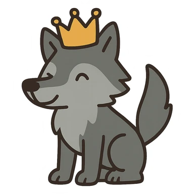 flat toon style wolf with a crown sticker