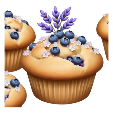 Lavender flower sprigs on a muffin with blueberries and sugar crystals without frosting  sticker
