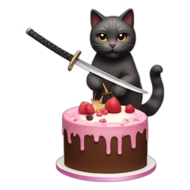 cat cuts a cake with a katana sticker