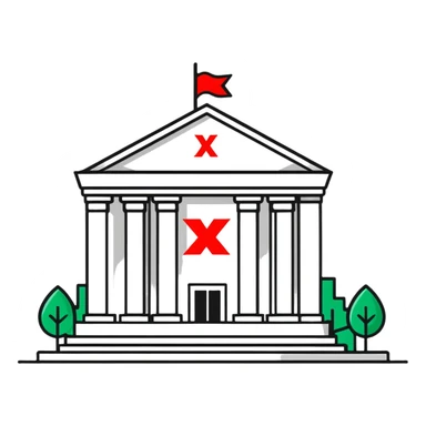 bank building with one large red X mark sticker
