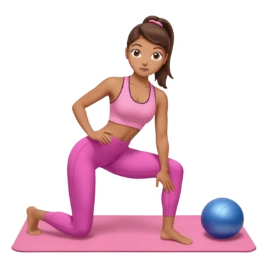 A tanned girl with brunette hair in her 20’s doing Pilates wearing a ALO pink workout set  sticker