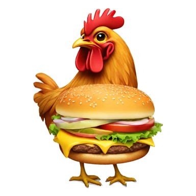 chicken eating a cheeseburger  sticker