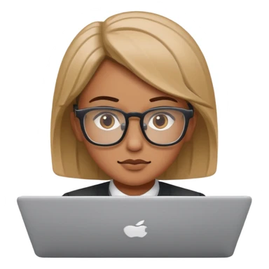 designer with tan skin and square glasses using a laptop, focused expression sticker