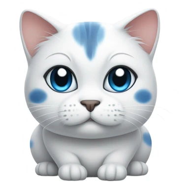 Fat white cat cross eyed cat with black spots and blue eyes sticker