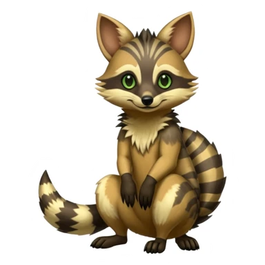 Shiny Green Dusky Dark Gloomy Glossy Aardwolf-Maned-Numbat-Tanuki-Genet-Bobcat-fusion-animal-hybrid-creature, full body sticker