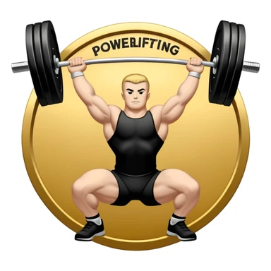 An emblem symbolizing powerlifting, featuring a bold barbell at the center, with strong, muscular arms lifting the barbell. The design is dynamic and powerful, using sharp lines and bold text. The background is minimal, ensuring the focus stays on the emblem. sticker
