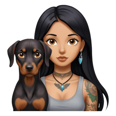 girl with long black  straight hair and tattoos and Doberman Pinscher sticker