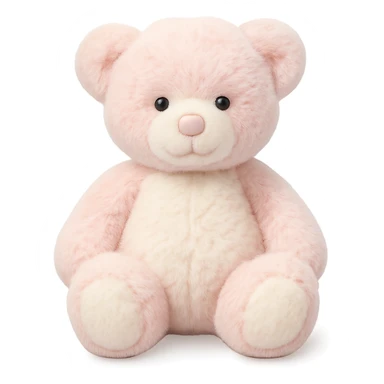 soft plush teddy bear with pink and white fur, completely shadowless, flat lighting, no background, gentle plush look sticker