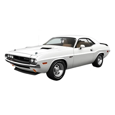 Perfectly structured white 1971 Dodge Challenger from Death Proof, exact 30-degree perspective showing front and side, maintaining authentic muscle car proportions, all-white finish, iOS emoji style sticker