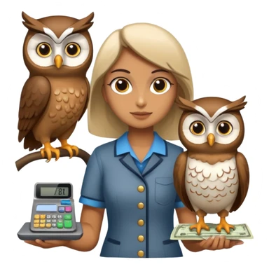 holding money and scale with two mascot owl sticker