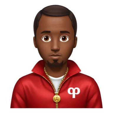 P Diddy with dark brown hair, metallic red outfit sticker