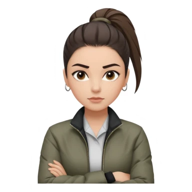 สีตาโทนสีเทาเท่ ๆ มีประกายคม

คิ้วได้รูป มองแล้วดูสตรอง

ผมหางม้าสูง / ผมสั้นสปอร์ต

เสื้อแจ็กเก็ต / ลุคสตรีทแฟชั่น

ท่าโพสกอดอก
ฟีล: Girl Boss, cool beauty, minimal but powerful sticker