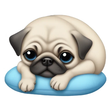 Baby pug with blue eyes sleeping on a blue cushion  sticker